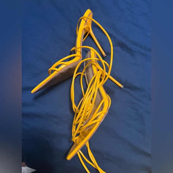 Simmi Strappy Mustard Yellow Heels - Picture 3 of 3